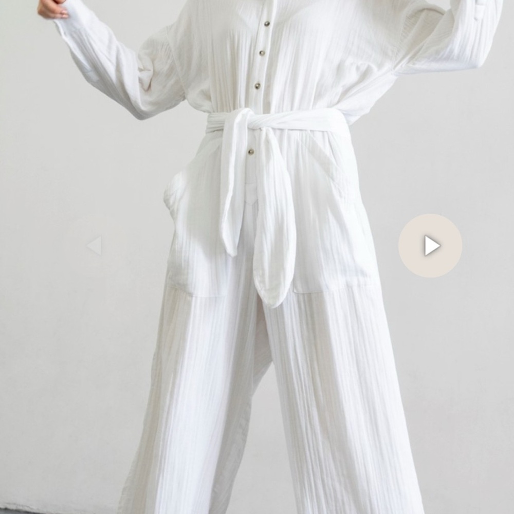 Mara Hoffman Manda White Guaze Jumpsuit with Belt